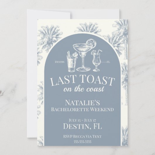 Letzten Toast an der Küste Bachelorette Blue Einladung (Vorderseite)