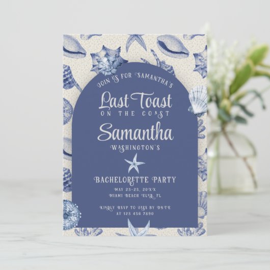 Letzten Toast an der Küste Boho Küste Bachelorette Einladung (Stehend Vorderseite)