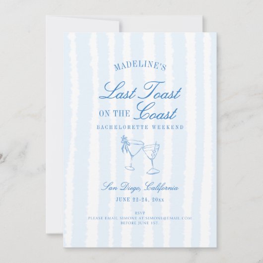 Letzten Toast an der Küste Gezeichnet Streifen Bac Einladung (Vorderseite)