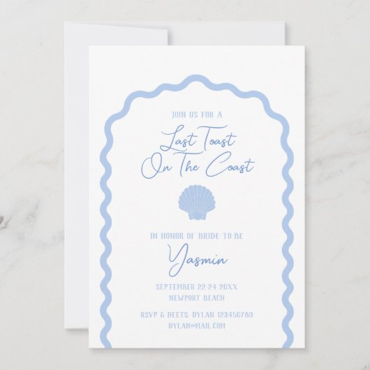 Letzten Toast an der Küste Seashell Bachelorette Einladung (Vorderseite)