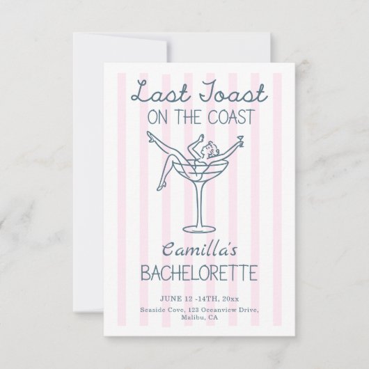 Letzten Toast an der Küste Whimsical Bachelorette Einladung (Vorderseite)