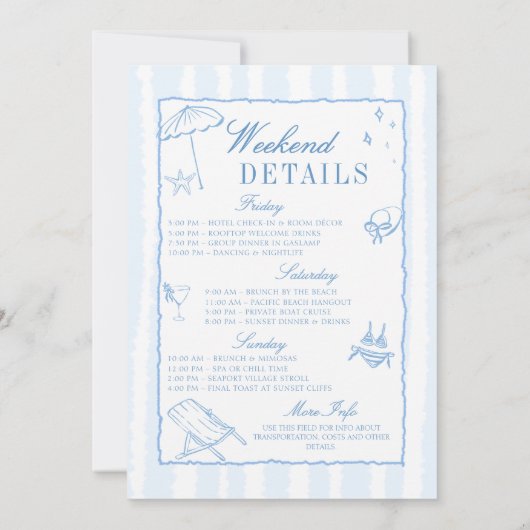 Letzten Toast auf den Blue Stripes Bachelorette Kü Einladung (Rückseite)