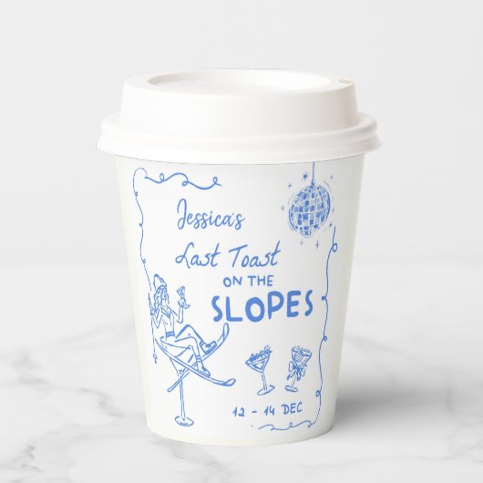 Letzten Toast auf den Pisten Bachelorette Wochenen Pappbecher (Vorderseite)