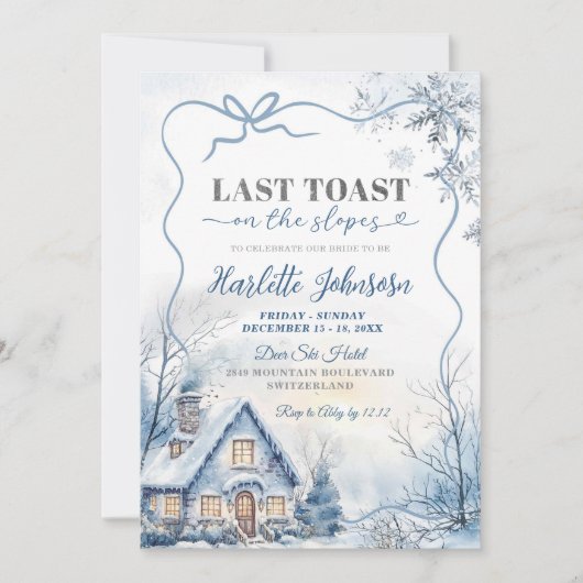 Letzten Toast auf den Pisten Hütte Junggeselinnen- Einladung (Vorderseite)