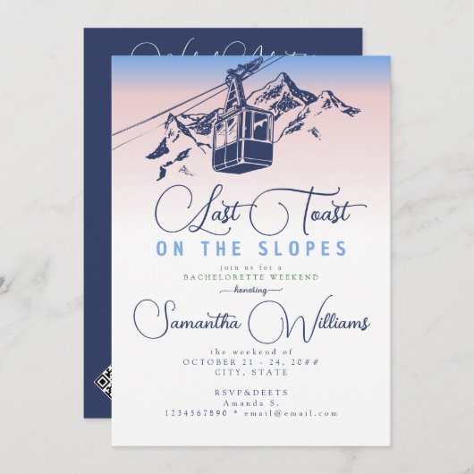 Letzten Toast auf den Pisten Ski Bachelorette Woch Einladung (Vorne/Hinten)