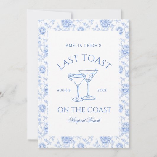 Letzten Toast auf der Flora-Küste Bachelorette Einladung (Vorderseite)