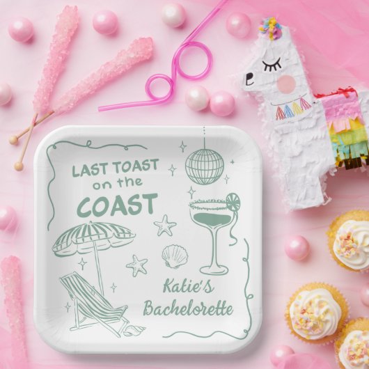 Letzten Toast Coast Beach Green Junggeselinnen-Abs Pappteller (Party)