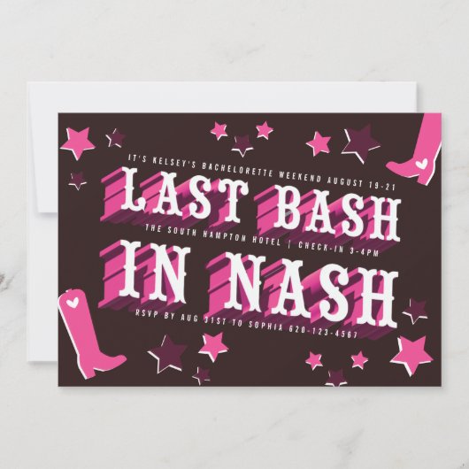 Letzter Bash im Nash-Junggeselinnen-Abschied Einladung (Vorderseite)