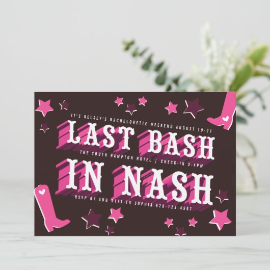 Letzter Bash im Nash-Junggeselinnen-Abschied Einladung (Stehend Vorderseite)