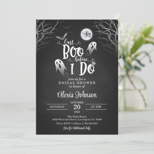 Letzter Boo, bevor ich Brautparty mache Einladung (Stehend Vorderseite)