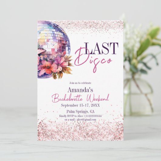 Letzter Disco-Tanz Ball Junggeselinnen-Abschied Einladung (Stehend Vorderseite)