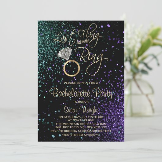 Letzter Flug-Junggeselinnen-Abschied in Aquamarin Einladung (Stehend Vorderseite)