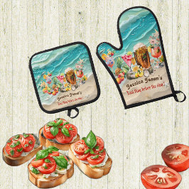 Letzter Flug vor dem Ring Beach Cocktail tropisch Ofenhandschuh & Topflappen-Set