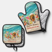 Letzter Flug vor dem Ring Beach Cocktail tropisch Ofenhandschuh & Topflappen-Set (Vorderseite/Rückseite)