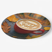 Letzter glücklicher Fall in einer roten Tasse mit Pappteller (Schrägansicht)