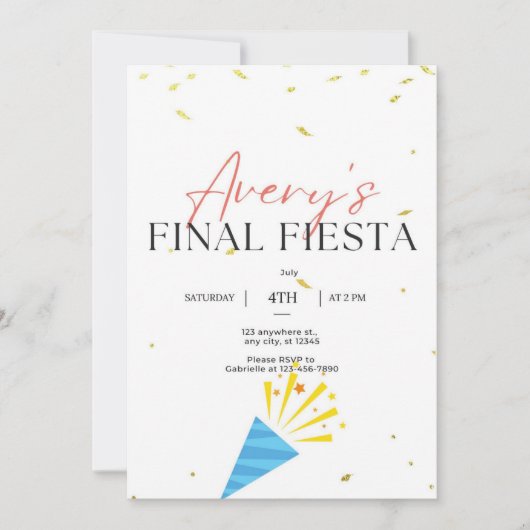 Letzter Junggeselinnen-Abschied von Fiesta Einladung (Vorderseite)