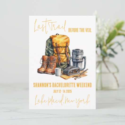 Letzter Pfad, Wandern Bachelorette Wochenende Part Einladung (Stehend Vorderseite)
