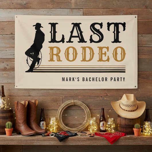 Letzter Rodeo-Cowboy-Junggesellenabschied Tan Brow Banner