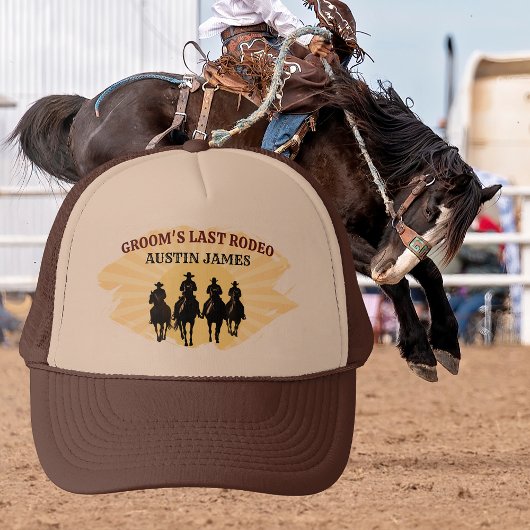 Letzter Rodeo Groom Individuelle Name Cowboy Sunse Truckerkappe