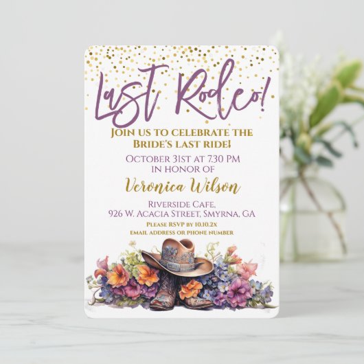 Letzter Rodeo-Junggeselinnen-Abschied Einladung (Stehend Vorderseite)