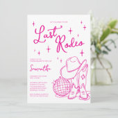 Letzter Rodeo Pink Cowgirl Disco Junggeselinnen-Ab Einladung (Stehend Vorderseite)