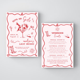 Letzter Rodeo Pink & Red Western Cowgirl Junggesel Einladung