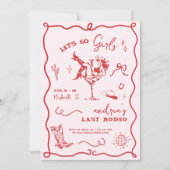 Letzter Rodeo Pink & Red Western Cowgirl Junggesel Einladung (Vorderseite)