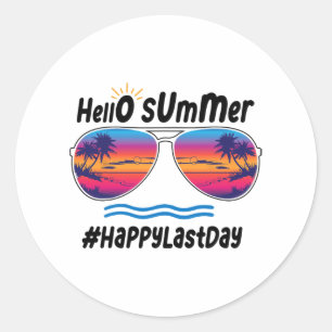 Letzter Schultag Hallo Sommer Sungles Beach 2 Runder Aufkleber
