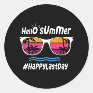 Letzter Schultag Hallo Sommer Sungles Beach 3 Runder Aufkleber