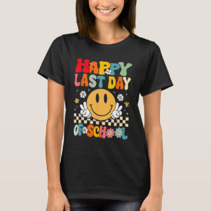Letzter Schultag Lächeln Groovy Gesicht Lehrer Som T-Shirt