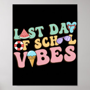 Letzter Schultag Stimmung Retro Sommer Lehrer Kind Poster