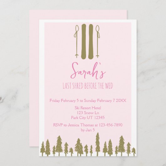 Letzter Shred Winter Ski Junggeselinnen-Abschied Einladung (Vorne/Hinten)