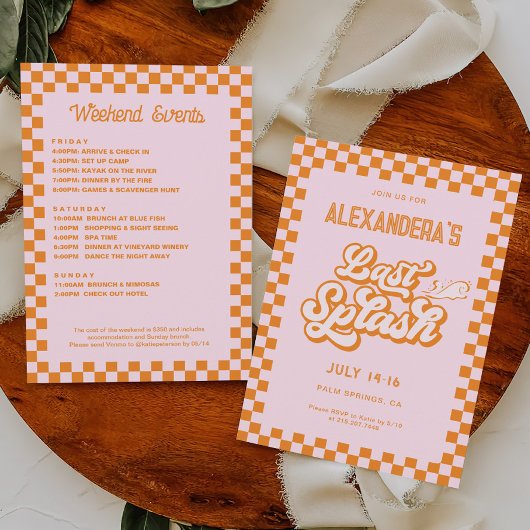 Letzter Splash-Junggeselinnen-Abschied in Rosa und Einladung
