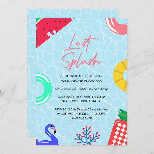 Letzter Splash Spinster-Junggeselinnen-Abschied Einladung (Vorne/Hinten)