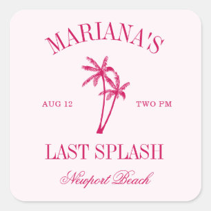 Letzter Spritzer Beach Palms Hot Pink Junggesellin Quadratischer Aufkleber
