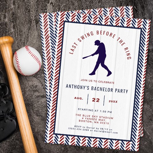 Letzter Swing vor der Ring Baseball Junggesellenab Einladung