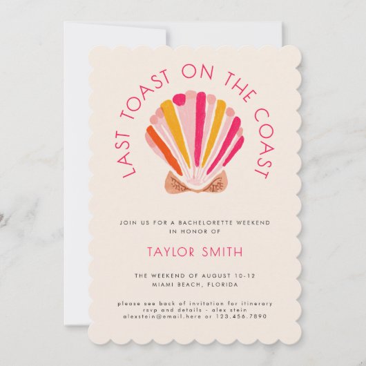 Letzter Toast am Junggeselinnen-Abschied am Strand Einladung (Vorderseite)