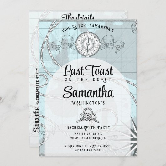 Letzter Toast am Junggeselinnen-Abschied am Strand Einladung (Vorne/Hinten)