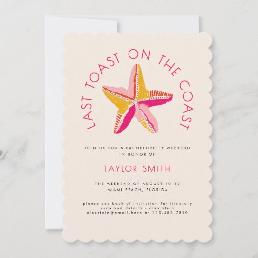 Letzter Toast am Junggeselinnen-Abschied am Strand Einladung (Vorderseite)