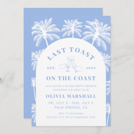 Letzter Toast am Junggeselinnen-Abschied der Küste Einladung (Vorne/Hinten)