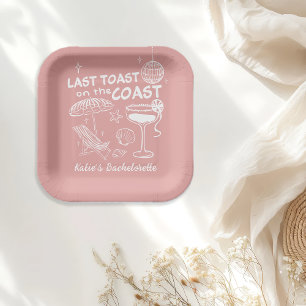 Letzter Toast am Strand Pink Bachelorette Pappteller