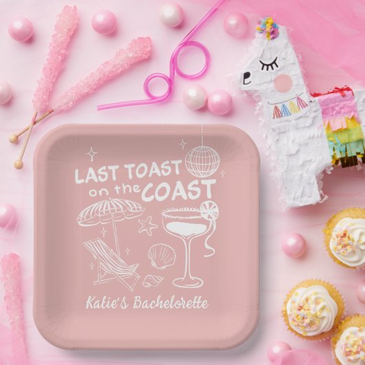 Letzter Toast am Strand Pink Bachelorette Pappteller (Party)