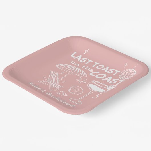 Letzter Toast am Strand Pink Bachelorette Pappteller (Gewinkelt)