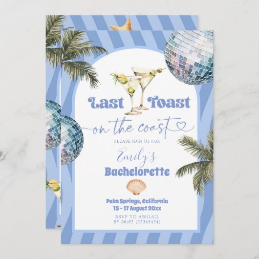 Letzter Toast an der Küste Bachelorette Route Einladung (Vorne/Hinten)