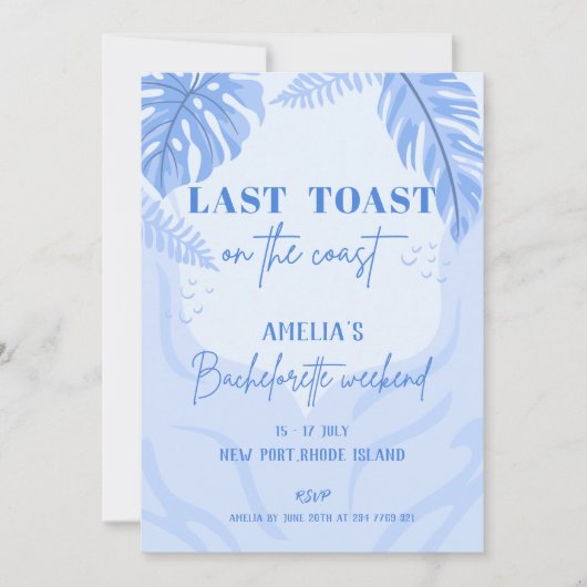 Letzter Toast an der Küste Blauer Junggeselinnen-A Einladung (Vorderseite)