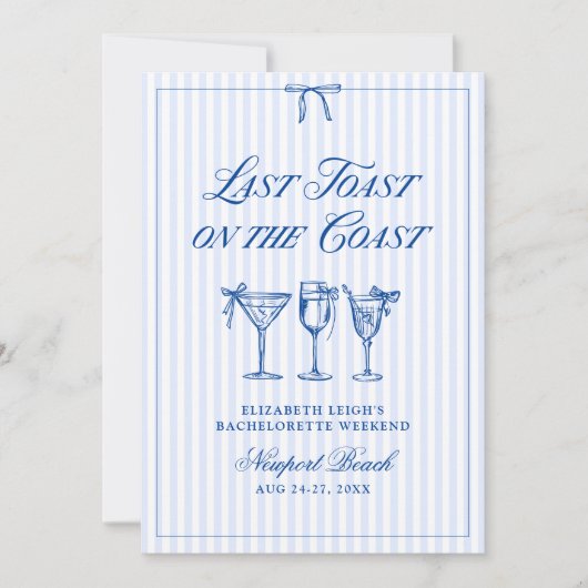 Letzter Toast an der Küste Elegante handgezeichnet Einladung (Vorderseite)