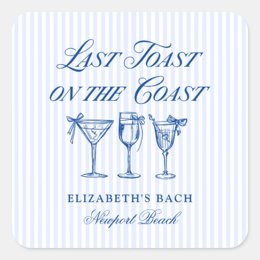Letzter Toast an der Küste Elegante handgezeichnet Quadratischer Aufkleber (Vorderseite)