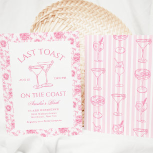Letzter Toast an der Küste Pink Floral Junggeselli Einladung