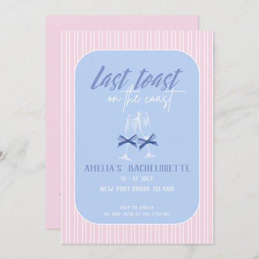 Letzter Toast an der Küste Rosa Junggeselinnen-Abs Einladung (Vorne/Hinten)