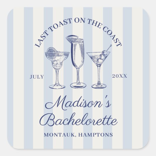 Letzter Toast an der Küste trostlos blau gestreift Quadratischer Aufkleber (Vorderseite)